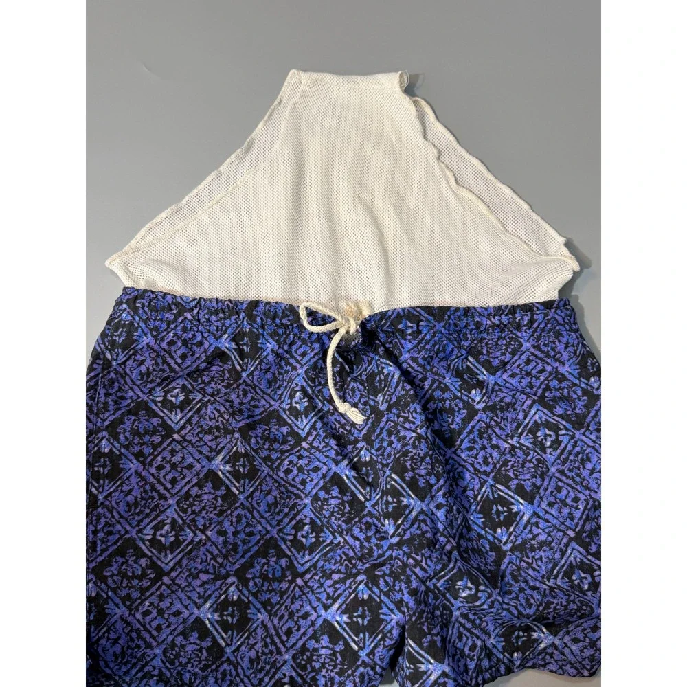 Vintage 90s Athletic Works Blue Black Geometric Swim Trunks Mesh Lined M